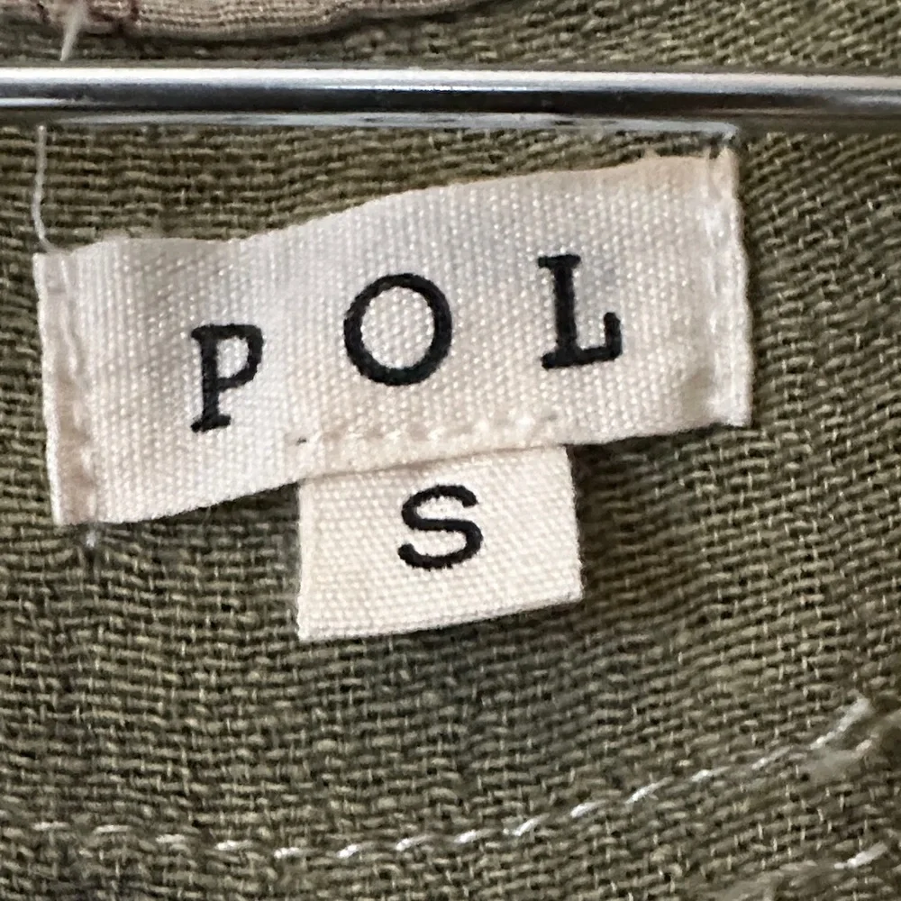 POL Olive Green Tiered Patchwork Dress/Duster Button up size Small - Picture 2 of 4